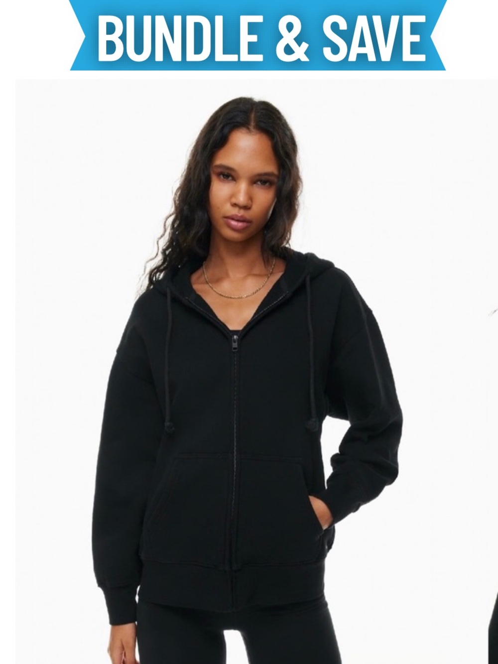 Aritzia Black Cozy Sweatfleece Boyfriend Zip Hoodie